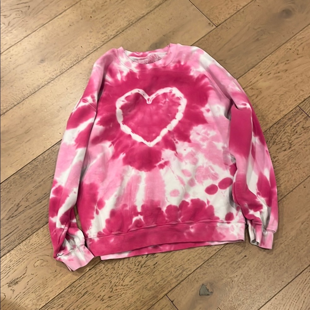 Urban Outfitters Pink and White Tie-Dye Heart Sweater